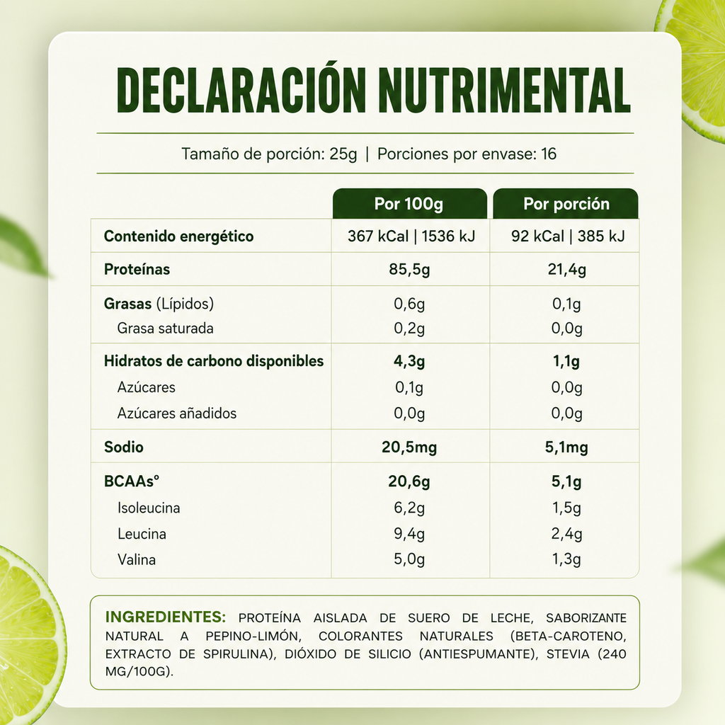 Etiqueta e información nutrimental — Wala Pepino Limón