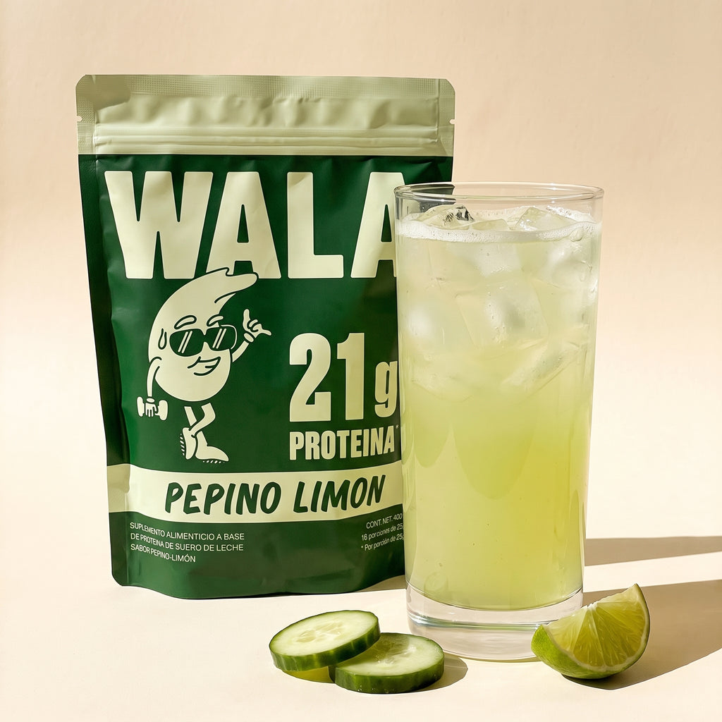 Wala Pepino Limón — vaso de agua fresca y bolsa